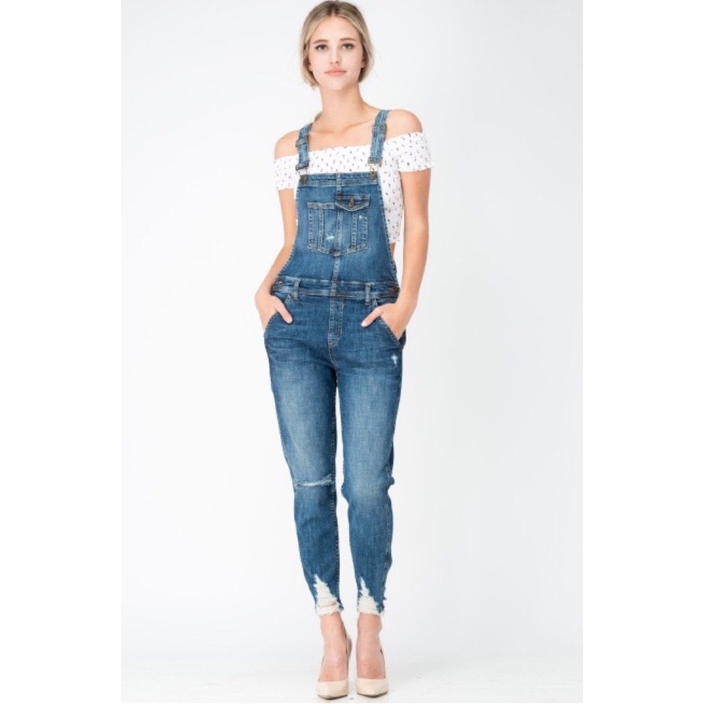 Frayed Ankle Denim Overalls - Picture 3 of 3